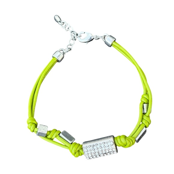 LIA SOPHIA Silver Tone COMRADE Corded 7" Cut Crystal Bracelet Pickle Green Color - Picture 2 of 5